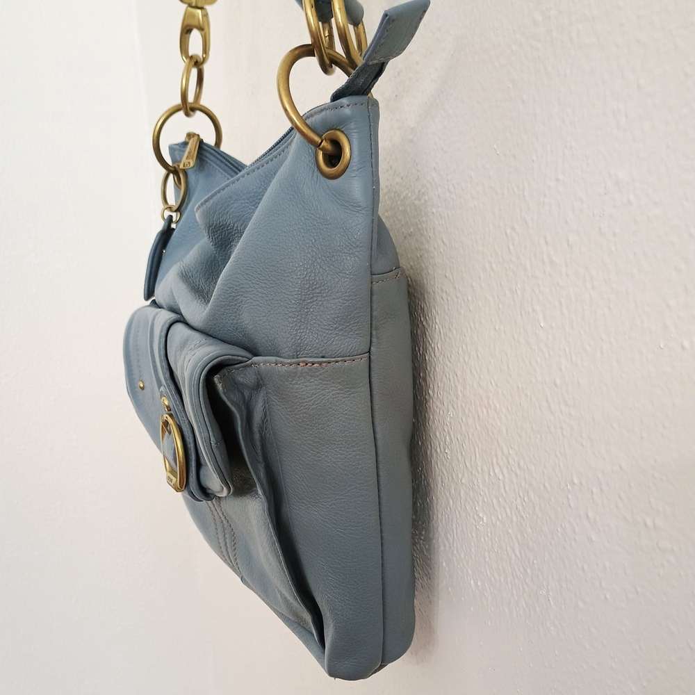 Stone Mountain Light Blue Pebble Leather Convertible Crossbody Shoulder Bag - Picture 5 of 16